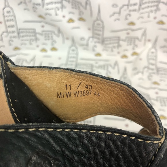 BORN Black Leather Tan Stitched Wedge Sandals 11 - Picture 3 of 4